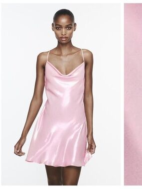 Zara Iridescent Pink Cowl Neck Slip Dress